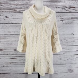 Coldwater Creek Cream Cable Knit Cowl Neck Wool Blend Sweater Size 1X